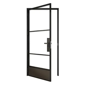 Links 0Pening Draaideur Met Zwart Metalen Frame En Gehard Helder Glas Met Slot, Industriële Interne Scharnierende Deuren