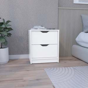 Double Drawer Nightstand 19 In H White <b>Bedside</b> <b>Table</b> Storage Drawers - Product Image 1