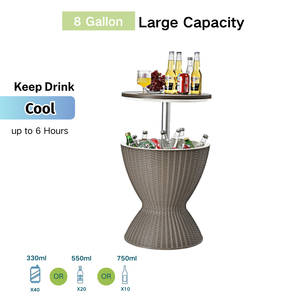 โต๊ะเก็บความเย็นพลาสติกสำหรับกลางแจ้ง ทนทานทุกสภาพอากาศ พร้อมช่องแช่เบียร์และไวน์ เหมาะสำหรับลานบ้าน ปิกนิก ชายหาด งานปาร์ตี้ริมสระน้ำ ห้องนั่งเล่น - Product Image 2