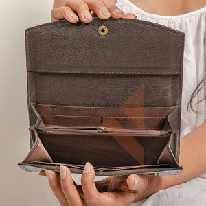 High Quality Women's Genuine Leather Purse Wallet Fashionable <b>Long</b> Design Clutch <b>Bag</b> with Open Closure and Decorative Feathers - Product Image 4