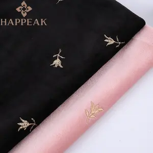 HAPPEAK New Design Soft Black Velvet Embroidery Fabric Flower Embossed Velvet Fabric For Women Dress