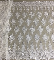 Tela de Encaje con Cuentas a Máquina de Color Dorado, Diseño de Moda de Lujo de Alta Gama, Bordado Intenso para Vestidos de Fiesta o de Novia