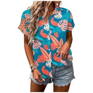 Vintage Summer <b>Women</b> <b>Hawaiian</b> <b>Shirt</b> Soft Cool Hawaii <b>Shirts</b> Floral Tropic Print V Neck Blouse Short Sleeve Button Front Logo - Product Image 3