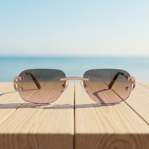 Elegant Rimless Rectangle <b>Sunglasses</b> Rose Gold <b>Frame</b> with Moissanite Gradient Lenses Unisex Casual Style UV Protection - Product Image 4
