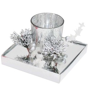 Portacandele in Vetro Argentato con Rilievo e Supporto per Candela a Colonna con Stelo Lungo, Logo Personalizzato in Stile Ins - Product Image 1