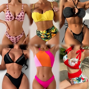 Vente en gros de maillots de bain imprimés vintage de haute qualité, ensembles de bikinis deux pièces, vêtements de plage pour femmes, expédition aléatoire en liquidation - Product Image 2
