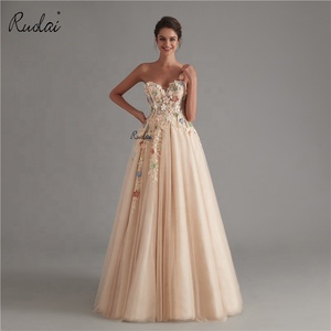 Ruolai OEV-L4233 elegante monospalla scollo a cuore colorato 3D fiore <span class=keywords><strong>lungo</strong></span> abito da sera da ballo <span class=keywords><strong>con</strong></span> <span class=keywords><strong>spacco</strong></span> - Product Image 1