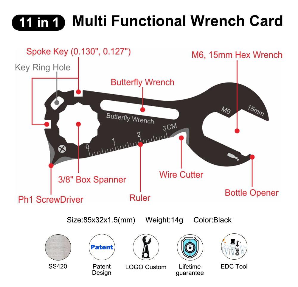 11-in-1 Wrench Shape Card Tool
