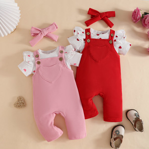 Nuovo Set Estivo 3 Pezzi per Neonata in Cotone: Tutina a Maniche Corte, Pantaloni con Bretelle e Fascia per Capelli - Product Image 1