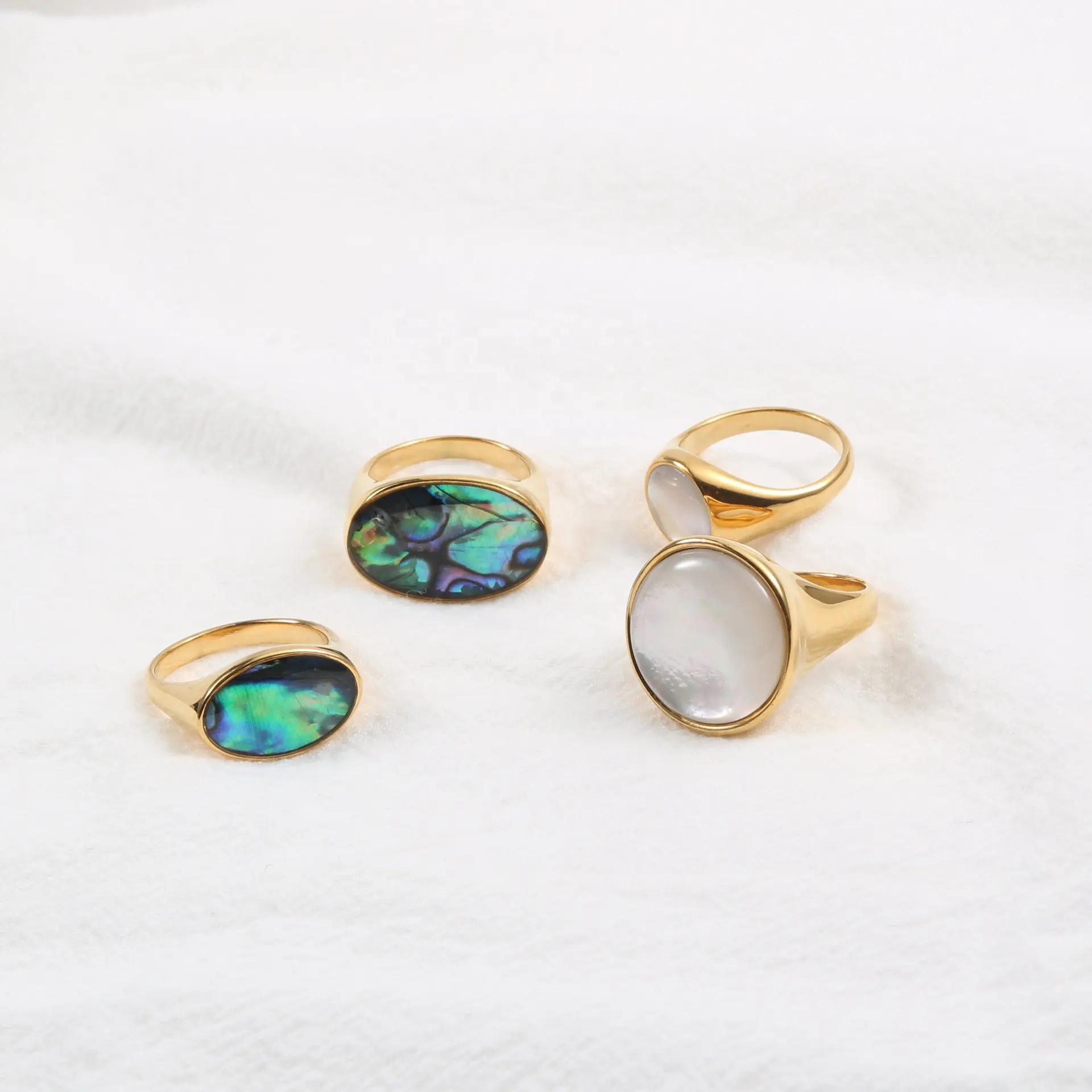 Colors Summer Stainless Steel Women Jewelry Small Big Signet Abalone Shell White Shell Inlay Ring