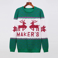 Pull de Noël rouge pour homme, tricot jacquard avion, coton, manches longues, col rond, tenue de vacances d'hiver