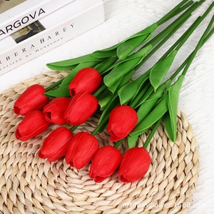 Mini-tulipes artificielles en soie texturée PU pour décoration maison et mariage, branche unique HP278 - Product Image 3
