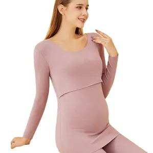 Winter Maternity Nursing Pajamas Breastfeeding Sleepwear Good Stretch Adjustable waist Lactation Night Gown