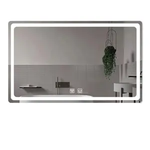 Venta caliente rectangular LED espejo brillo ajustable inteligente LED baño espejo pared espejo baño sensor táctil interruptor