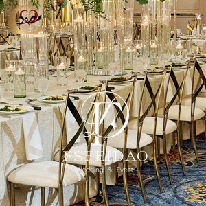 Gold Mesh Back <b>Stackable</b> Modern <b>Dining</b> Luxury Throne <b>Chairs</b> with Stainless Steel Frame for Home Furniture Events Wedding Party - Product Image 5