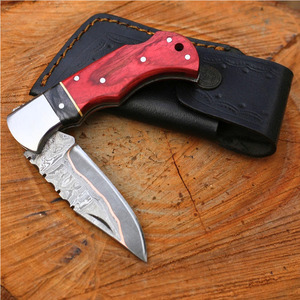 Navaja Plegable de Acero de Damasco de Alta Calidad con Incrustaciones de Cobre, la Más Vendida para Supervivencia, Camping y Caza, con Mango de Madera y Grosor de 0.6mm - Product Image 4