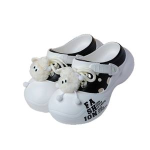 Cute Pom Pom Clogs <strong>For</strong> <strong>Women</strong> Thick Sole 3cm Heel Beige Black <strong>White</strong> Pink Fashion <strong>Crocs</strong> Shoes Outdoor Beach Wear Four Seasons - Product Image 1