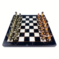 Boîte de jeu de société de luxe de 15 pouces pour enfants, pour stimuler l'intelligence, avec un échiquier en bois à motif marbré avancé.