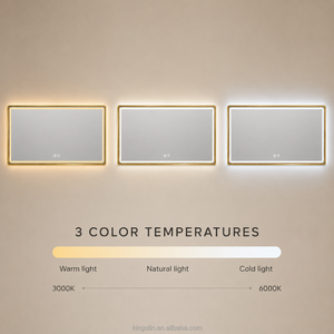 Kingstin <span class=keywords><strong>Espejo</strong></span> Baño LED Inteligente Marco Aluminio Oro Regulable 3 Colores Antivaho <span class=keywords><strong>De</strong></span> Pared <span class=keywords><strong>Espejo</strong></span> Tocador Personalizado - Product Image 3