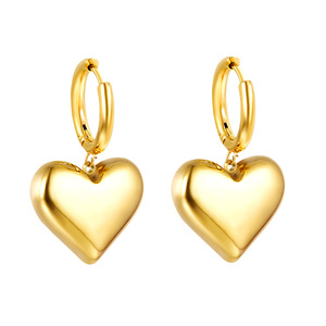 Pendientes con forma de corazón chapados en oro, aleación de zinc, diseño de lazo con corazón pequeño para mujer, joyería de moda - Product Image 5