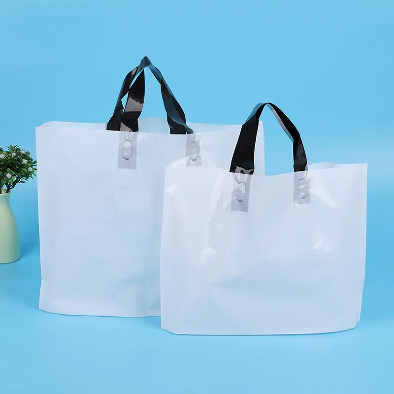 Özel baskı logosu biyobozunur poli plastik yumuşak döngü kolu alışveriş paketleme çantası