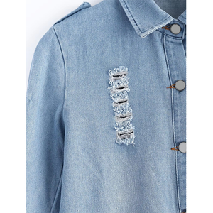 Blusas de Mujer Personalizadas de Alta Calidad, Moda Casual, Tallas Grandes, Blusas de Mezclilla Azules de Manga Larga para Mujer - Product Image 3
