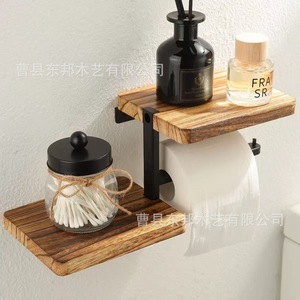 Solid Wood Wall Mounted <b>Paper</b> Holder With Shelf For Bathroom <b>Kitchen</b> Storage Rack Roll <b>Paper</b> Dispenser - Product Image 2