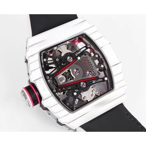 Montre automatique mécanique pour homme de style designer avec logo OEM, luxueuse, en fibre de carbone blanche, forme barillet, tourbillon 3802 - Product Image 5