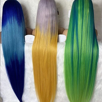 Perruques en dentelle HD 360 en cheveux humains alignés sur la cuticule, couleur bleu vert gris foncé, lisses et raides