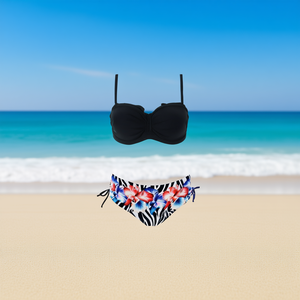 Costume da bagno bikini taglie forti HDJ, top push-up e slip floreale con laccetti laterali, due pezzi in spandex e poliestere con stampa digitale - Product Image 2