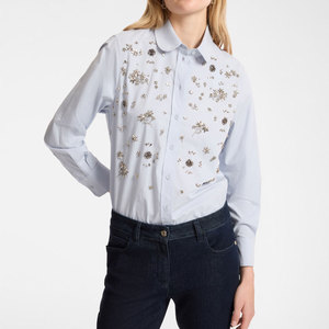 Vente en gros Chemise brodée personnalisée en coton pour femmes Chemise décontractée à manches longues avec boutons pour femmes - Product Image 1