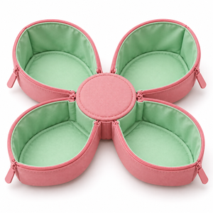 Pochette de toilette pour femmes en forme de pétale, pliable, quatre poches, fermeture à pression, rose bonbon, logo personnalisé - Product Image 5