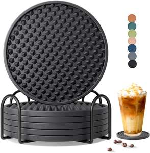 4inch Diameter Round Shape Drink Silicone <b>Placemat</b> Coasters Set with Holder De Silicona Silicone Custom Coasters - Product Image 2