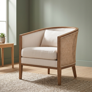 Eco-Friendly Teak Wood Lounge <b>Chair</b> with Rattan Backrest Scandinavian Minimalist Design for Living Room - Product Image 3
