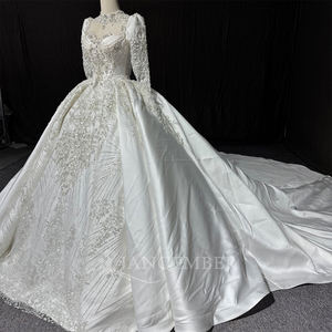 Robe de mariée de luxe Jancember MN304 à col haut, manches longues, robe de mariée perlée, robe de bal, Vestido De Novia, <span class=keywords><strong>mariage</strong></span> royal - Product Image 3