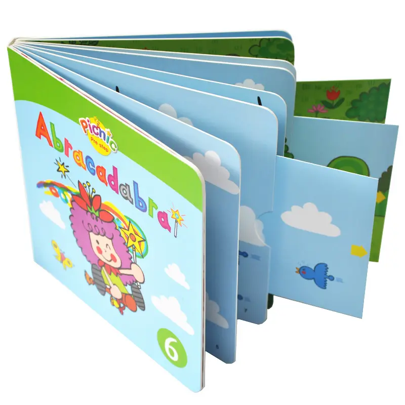 Impresión de libro de tablero para niños, empuje y tire de actividad de color de alta calidad