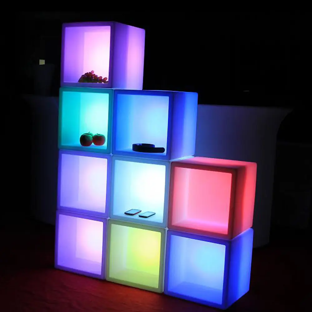 Illuminated LED Cube Displays glowing bottle display stand