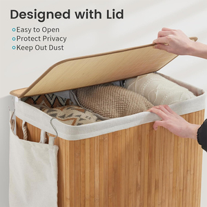 Panier à linge pliable en bambou avec poignées pour buanderie, chambre et salle de bain - Product Image 4