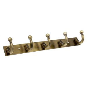 Perchero Metálico de Pared con 5 Ganchos Dobles, Acabado en Latón, Perchero Resistente para Ropa, Sombreros, Bolsos, Toallas y Llaves - Product Image 1