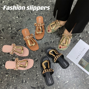 Wholesale U-buckle Chain Female <b>Slippers</b> Woman's <b>Slippers</b> Head Hollowed Out Wearing <b>Flip</b>-<b>flops</b> - Product Image 5