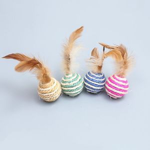 Jouet pour chat, volant de badminton, balle en sisal Pipi Tao, jouet durable pour chat avec plumes, balle en sisal pour chat, 4CM. - Product Image 1