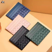 Cartera de Cuero Hecha a Mano Multicolor con Protección RFID, Ranuras para Tarjetas de Crédito, Tarjetero Delgado con Patrón Tejido