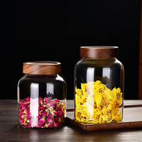 Transparante Acacia Hout Ronde Glazen Pot Keuken Voedsel Opslag Container Voor Thee Gedroogd Fruit Snacks Verzegelde Opslagpot