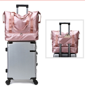 Custom Pink Water Resistant Nylon Luggage Sports Gym <b>Bag</b> for Girls New Fashion Solid Color <b>Foldable</b> <b>Travel</b> Womens Duffel <b>Bag</b> - Product Image 2