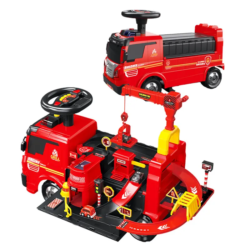 New design fire-fighting scooter toy kids multifunctional puzzle transforming car dual force steering wheel vehicle toys for boy