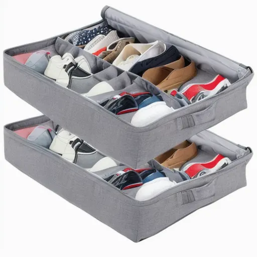 Kotak Organizer penyimpanan sepatu, 24 pasang sepatu lipat bening dengan tutup