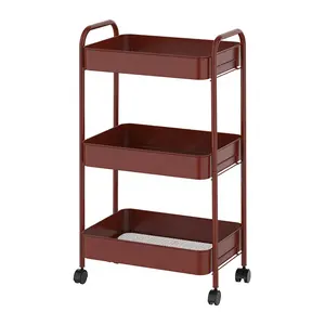 Professional Design Metal Rolling Utility Shelf Storage Cart 3 Tier No Screw Mesh Basket Storage Rack Trolley