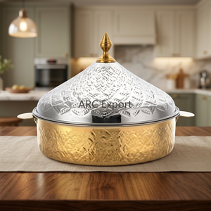 Casserole ronde de luxe moderne avec couvercle en verre, extérieur en métal poli, poignée en acier inoxydable - Product Image 2