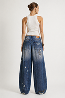Celana Jeans Wanita SHENGFU Custom OEM Model Kaki Lebar, Distressed, High Waist, Loose Fit, Berdetail Stud, Ripped, Baggy, Streetwear Desainer