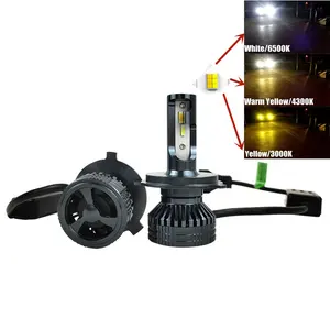 New Universal CSP chip led car log light H4 9007 9004 yellow white triple color 3000K/4300K/6000K 3 colors led headlight bulb